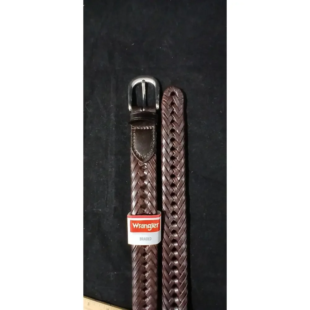 Wrangler Leather Braided Belt Size 48 Bonded Leather Dark Brown Chestnut